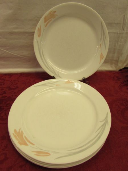 LOVELY CORNING WARE & CORELLE BY CORNING DINNERWARE - PLATES, BOWLS, MUGS & HOOK HANDLE CUPS