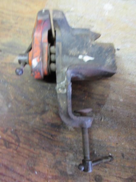 VINTAGE BENCH MOUNT GRINDING WHEEL, DRILL & STANLEY VICE 