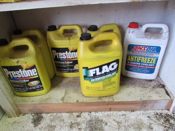 FIVE GALLONS OF PRESTONE ANTIFREEZE AND A GALLON OF AMS-OIL ANTIFREEZE.