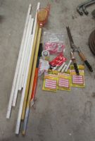 GARDEN LOT WITH PICKER, PVC PIPE, CLIPPERS, GOPHER GAS, MORE…