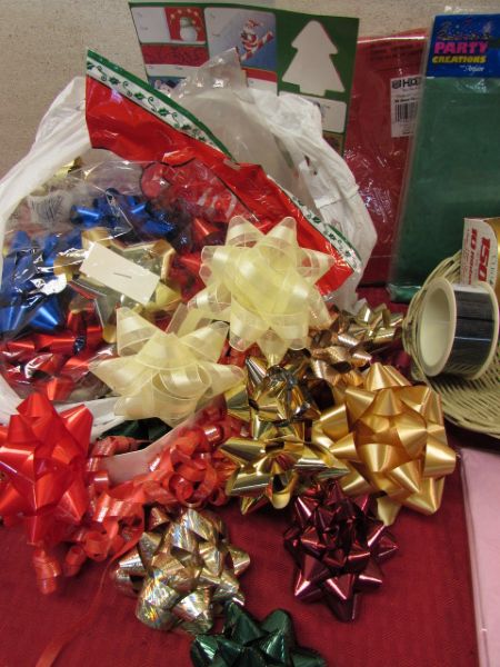 A BAG OF BOWS, A BASKET OF RIBBON, TISSUE PAPER & MORE