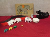 PARADE OF ELEPHANTS, PIN CUSHION, LENOX KEEPSAKE DISH, ANTIQUE BOARD BOOK PAGE WITH POEM & MORE
