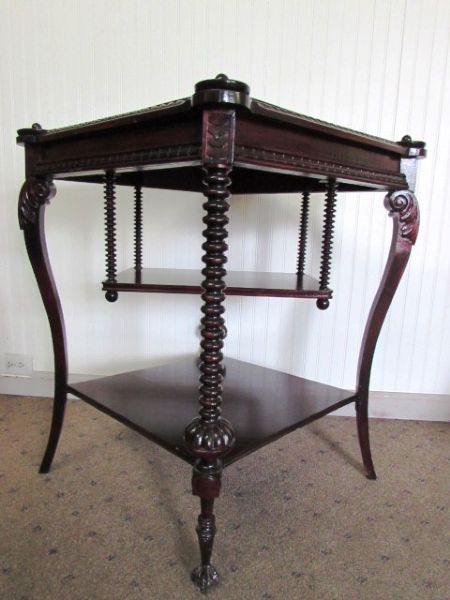 STUNNING ANTIQUE SIDE TABLE WITH BALL & CLAW FEET