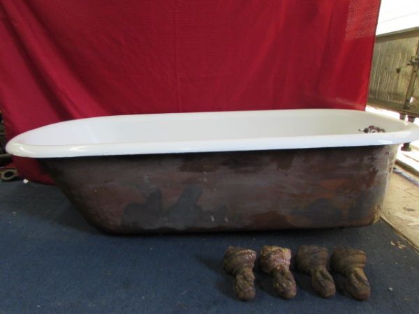 LARGE CAST IRON PORCELAIN ENAMELED CLAW FOOT BATHTUB