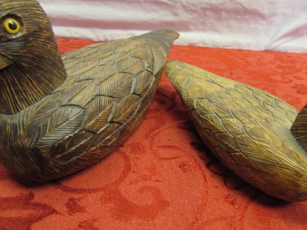 TWO WONDERFUL HAND CARVED WOOD DECOYS