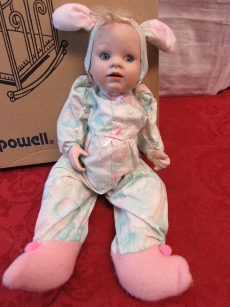 ROCK A BYE BABY - DOLL CRADLE & PORCELAIN BABY DOLL