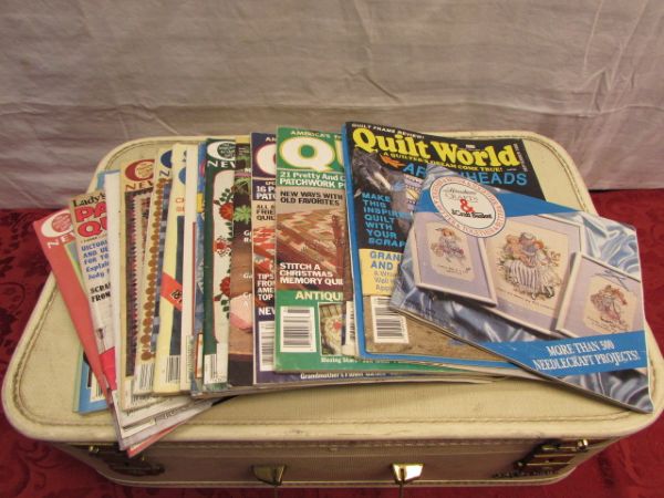 VINTAGE LADY BALTIMORE SUITCASE FULL OF QUILTING MAGAZINES 