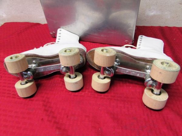 NICE PAIR OF VINTAGE  OFFICIAL ROLLER DERBY SKATES WITH ALUMINUM BOX