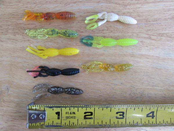 MINI PLASTIC CRAYFISH AND TWIL TAIL JIGS IN TACKLE BOX