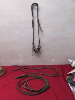 LEATHER BRIDLE WITH SNAFFLE BIT & BRAIDED LEATHER REINS