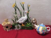 COUNTRY GARDEN - SOLAR FLOWERS W/DUCK, FAIRY HOUSE, DOG FIGURINE, GLASS LILY & MORE