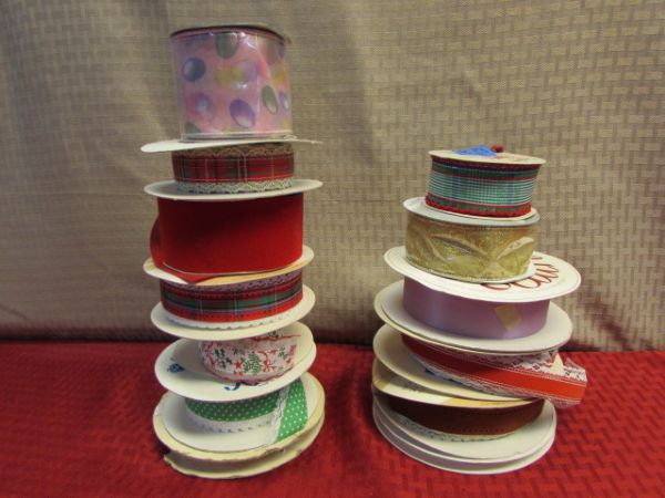 THREAD BOX WITH WOODEN SPOOL THREAD, YARN, EMBROIDERY KITS RIBBON, ROSES & . . .