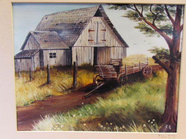 BEAUTIFUL RON HEAGY MOUTH ART SIGNED BY ARTIST - RUSTIC COUNTRY SCENES