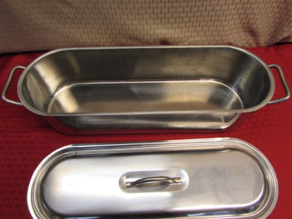 OBLONG STAINLESS STEEL PAN & CRYSTAL WINE GLASSES