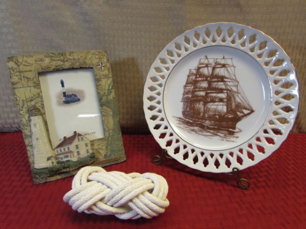 VINTAGE SAILING SHIPS - ANCHOR PAPER WEIGHT, SEPIA PHOTOS, COASTERS, POP UP BOOK, COLLECTIBLE PLATE & MORE