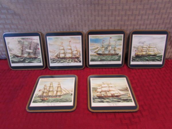VINTAGE SAILING SHIPS - ANCHOR PAPER WEIGHT, SEPIA PHOTOS, COASTERS, POP UP BOOK, COLLECTIBLE PLATE & MORE