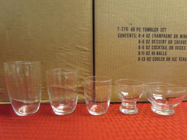 PLANNING A WEDDING OR PARTY?  USE REAL GLASS - OVER 70 PIECES OF NEW GLASSWARE IN 5 STYLES