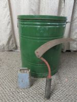 COOL VINTAGE COLLECTION LARGE TIN STORAGE CANISTER, SICKLE & A COWBELL