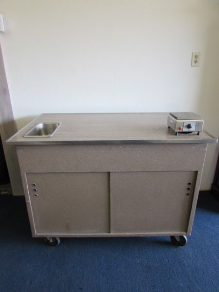 AWESOME ROLLING WORK  CABINET WITH HOT PLATE  & MORE