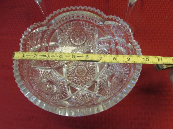 EXQUISITE LEAD CRYSTAL SALAD BOWL & TWO TALL CRYSTAL GOBLETS