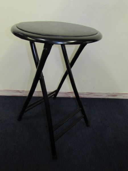 VERY NICE FOLDING METAL STOOL WITH CUSHIONED SEAT