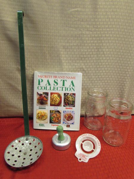 VINTAGE COUNTRY  HOME - TONKA TOASTER,  WASHBOARD, OVERSIZED LADLE, BALL JARS, BIOSTRA GREEN SPROUTER & MORE  