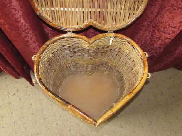 HOME IS WHERE THE HEART IS - HEART SHAPED HAMPER, 3 NEW THROW PILLOW & HEART COOKIE CUTTERS