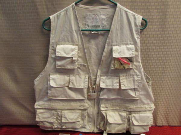 FISHING VEST WITH LOTS OF POCKETS & FISHING TACKLE IN EVERY ONE!
