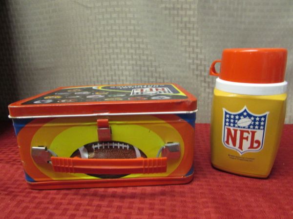 NFL FOOTBALL LUNCH BOX - NATIONAL & AMERCAN CNFERENCES WITH THERMOS 