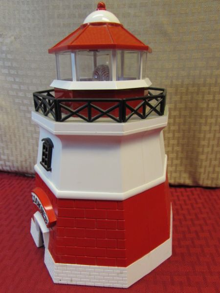 NO SNEAKING COOKIES FROM THIS COOKIE JAR!  FUN-DAMENTAL LIGHTHOUSE COOKIE JAR WITH LIGHT & FOG HORN