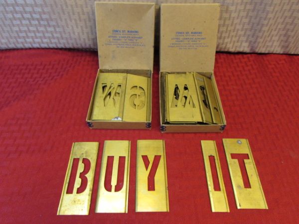 STENCIL ANYTHING!  TWO BOXES OF BRASS ADJUSTABLE LOCKEDGE STENCILS, LETTERS, NUMBERS & MORE