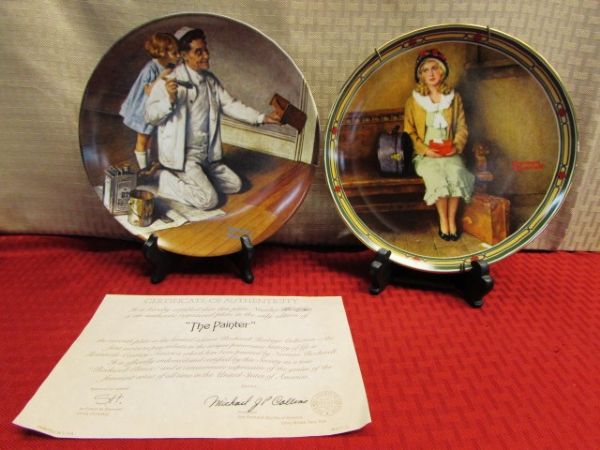 SIX COLLECTIBLE NORMAN ROCKWELL PLATES & NORMAN ROCKWELL CARDS