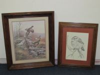 BEAUTIFUL BIRDS - TWO PIECES OF WALL ART! ONE ORIGINAL SIGNED ONE PRINT IN ELEGANT CARVED FRAME