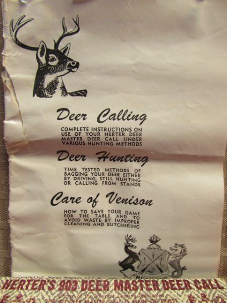 CALL OF THE WILD-VINTAGE HERTER'S 903 DEERMASTER DEER CALL WITH BOX & PAMPHLET