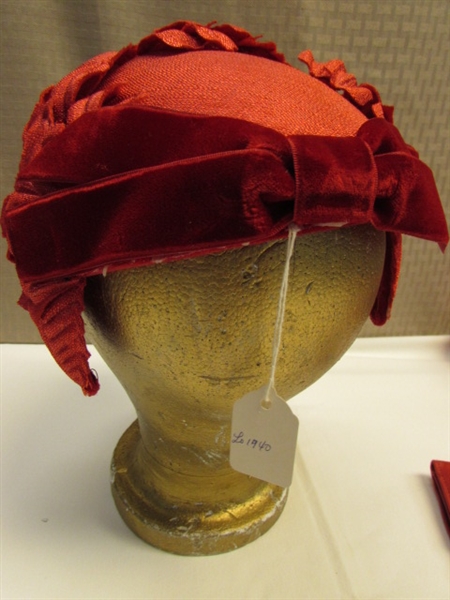 STUNNING VINTAGE RED! HAT, COMPACT, SATIN & MINK PIN, LEATHER WALLET & COIN PURSE, BRACELET & MORE