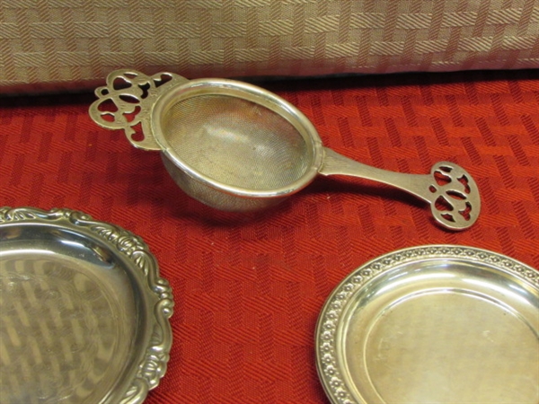 RUSSIAN TEACUP HOLDERS  INCLUDES SILVERPLATE W/CRYSTAL & OTHERS, PLUS SILVER PLATE COASTERS & MORE