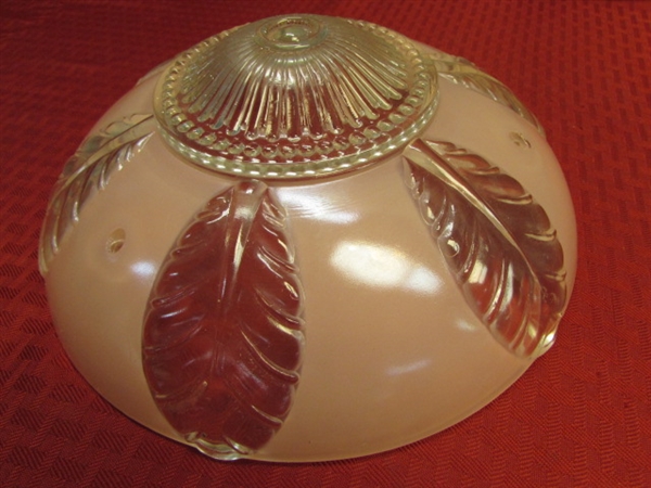 TWO LOVELY ANTIQUE GLASS CEILING LIGHT SHADES 
