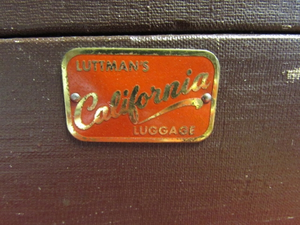 VINTAGE LUTTMAN'S CALIFORNIA TRAIN CASE, METAL SEWING ACCESSORIES BOX, THREAD, NEEDLES, PIN CUSHION & MORE