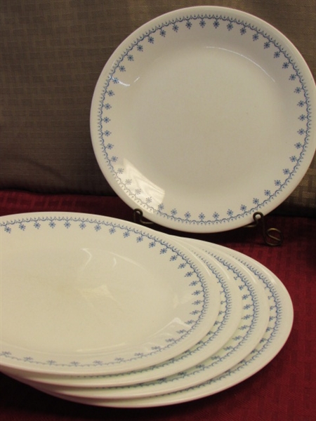 PRETTY CORELLE LIVING WARE BY CORNING PLATES & BOWLS IN DISCONTINUED SNOWFLAKE PATTERN