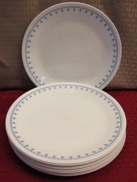 CORELLE WARE BY CORNING DINNER PLATES SAUCERS, HOOK CUPS & MORE IN DISCONTINUED SNOWFLAKE PATTERN 