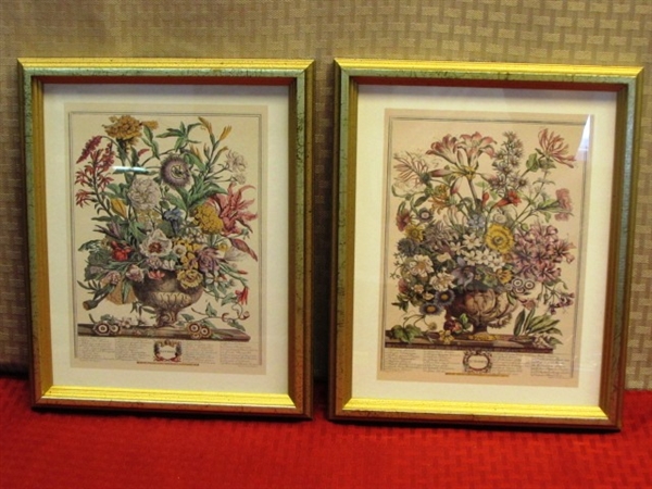 BEAUTIFUL COMPLETE SET OF 12 ROBERT FURBER FLOWERS OF THE MONTH FRAMED PRINTS 