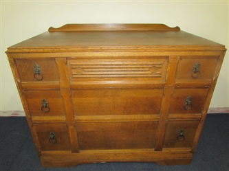 LOVELY ANTIQUE OAK DRESSER WITH WALNUT ACCENTS & PRETTY CARVED ACCENTS 
