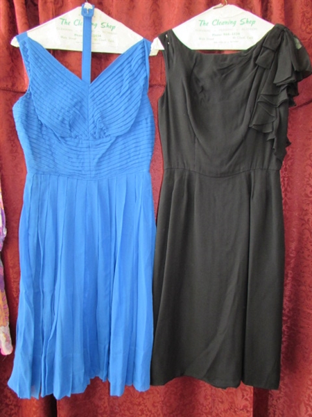 FABULOUS VINTAGE WOMEN'S CLOTHES - FUN & ELEGANT DRESSES A RED PLAID JACKET, SLIP, BELTS & MORE