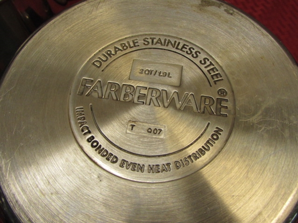 GET COOKIN'!  POTS & PANS, STAINLESS STEEL, COPPER CLAD, FRENCH MADE, FARBERWARE, REVERWARE & MORE