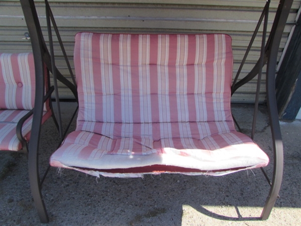 PATIO GLIDER SWING, PICNIC TABLE & TWO CHAIRS