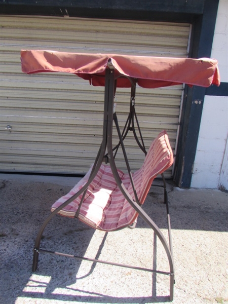 PATIO GLIDER SWING, PICNIC TABLE & TWO CHAIRS