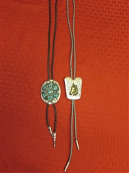 TWO HANDSOME WESTERN BOLO TIES - INLAID GENUINE TURQUOISE & HORSE HEAD EMBELLISHED 
