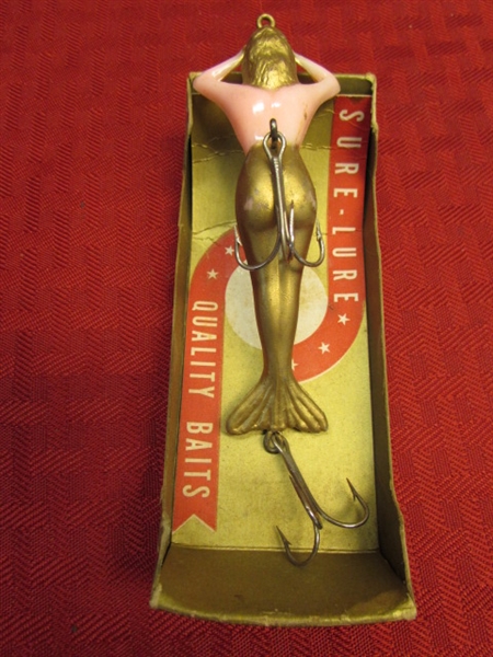 VINTAGE SURE LURE VIRGIN MERMAID FISHING LURE W/BOX FROM THE 1950'S-1960'S