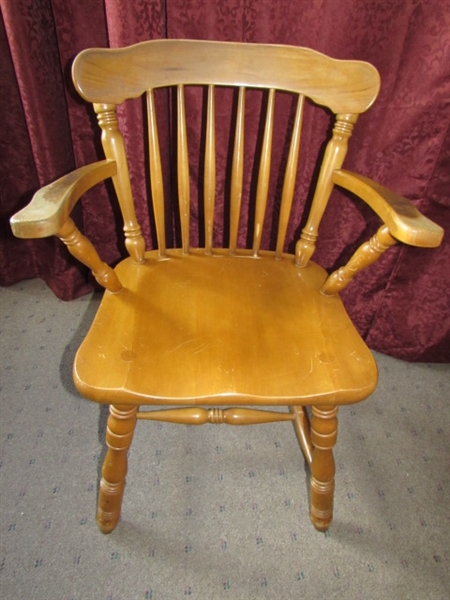 CHARMING VINTAGE MAPLE CAPTAINS CHAIR MADE BY B.P. JOHN OF PORTLAND OREGON