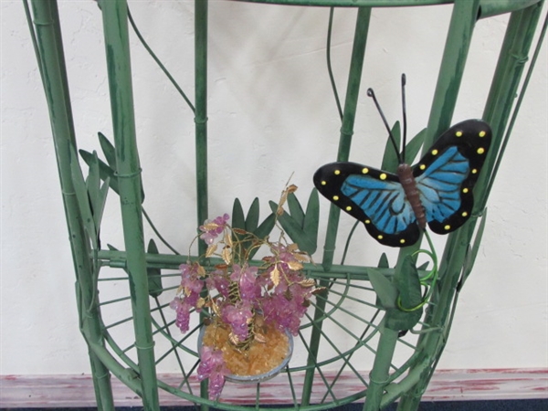 METAL BAMBOO STAND WITH AMETHYST TREE, BUTTERFLIES, FLORAL BOUQUETS & MORE